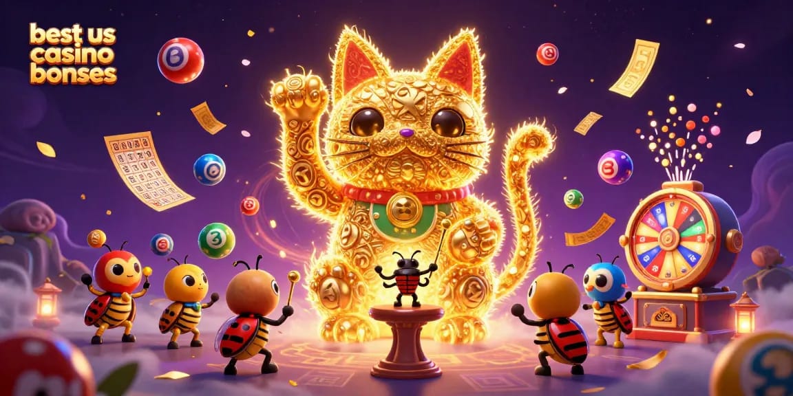 Engage with the best us casino bonuses illustrated by golden fireflies and vibrant lottery balls.