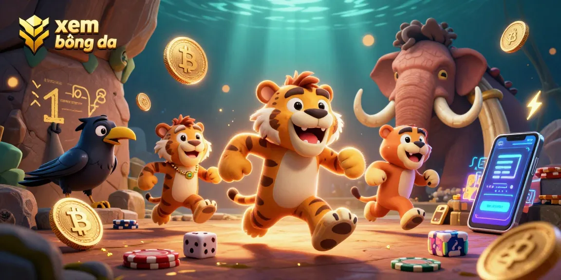 xem bóng đá and explore an energetic scene with a caveman, tiger, and crow in a vibrant prehistoric casino.